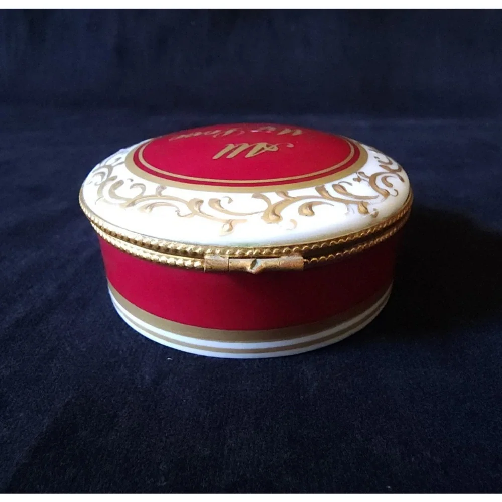 Vintage Limoges France Porcelain All My Love Dubarry Round Red Trinket Box Rare